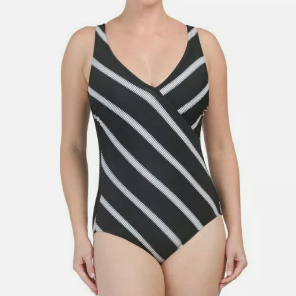 Profile by Gottex Striped Black One Piece Swimsuit